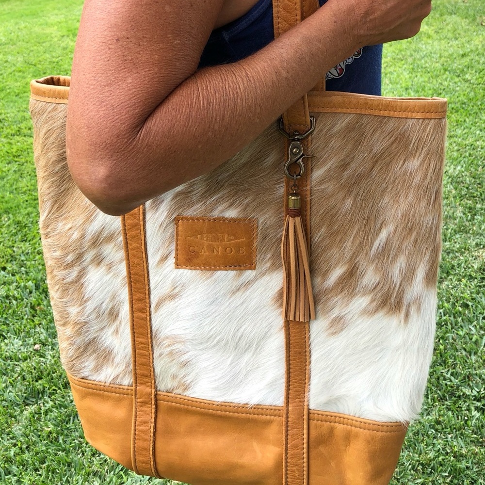 Incredible CANOE designer leather and fur tote